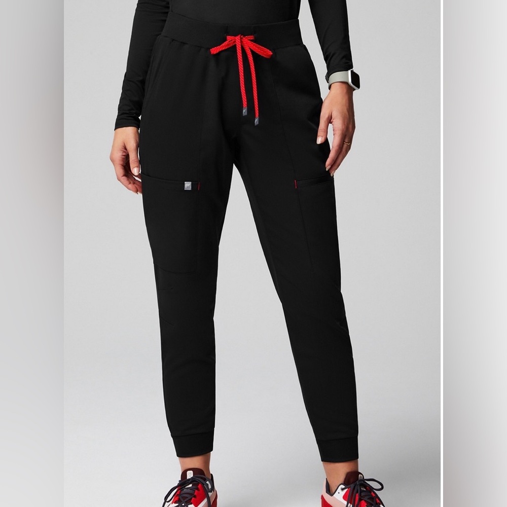 Fabletics Black Jogger Pants with Red Drawstring